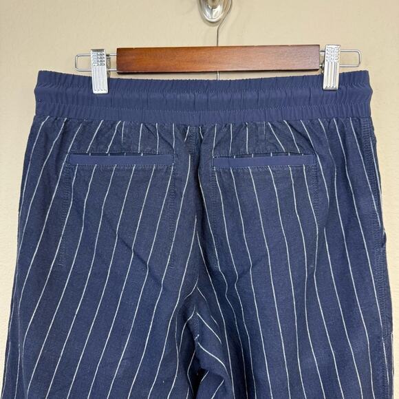 ATHLETA Linen Bali Navy Blue Stripe  Wide Leg Drawstring Crop Pants Sz 4 - Picture 5 of 14